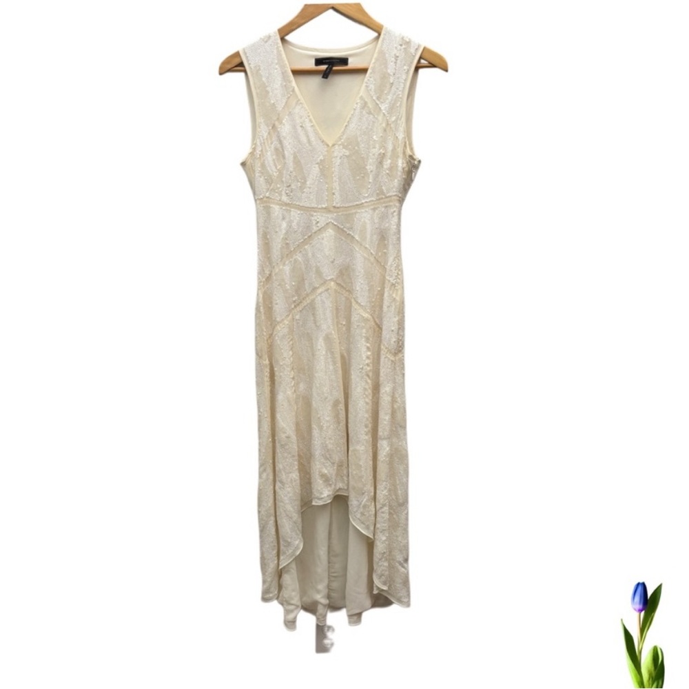 BCBGMaxAzria White Sequined High Low Dress Size 2